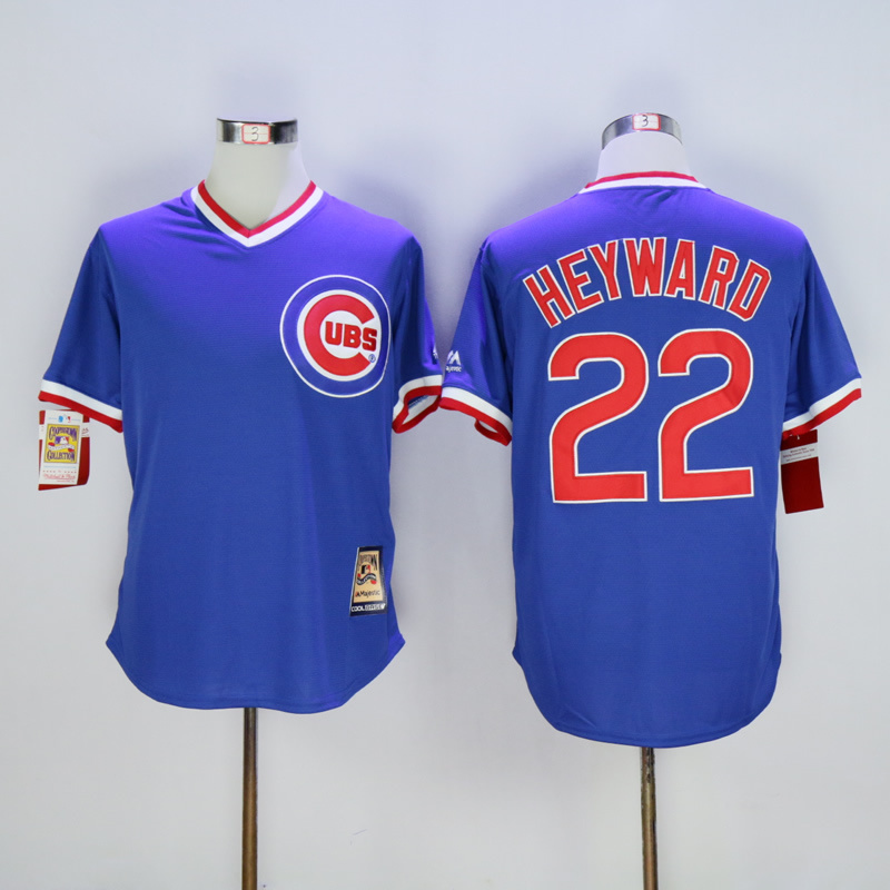 Men Chicago Cubs #22 Heyward Blue Throwback MLB Jerseys